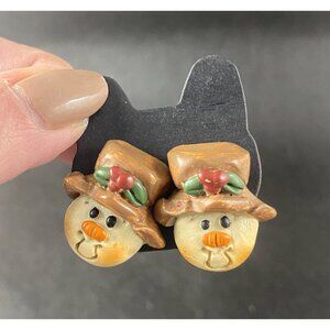Vintage Snowman Face Earrings With Christmas Hats